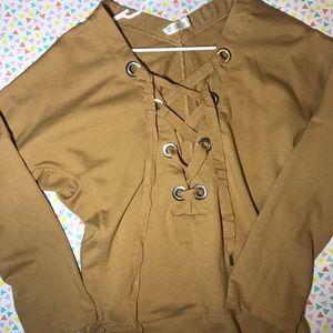 Long sleeve mustard lace up pullover